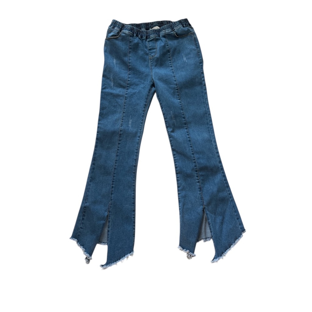 Hayden LA Distressed Denim Pull On Slit Front Jean L